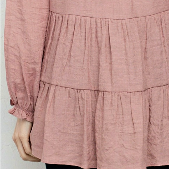 Boho Peasant Rose Tunic Top with Lace Up Neck - Picture 4 of 7